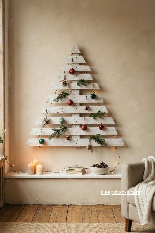 Pallet wood christmas tree with rustic farmhouse decor and handmade holiday charm 