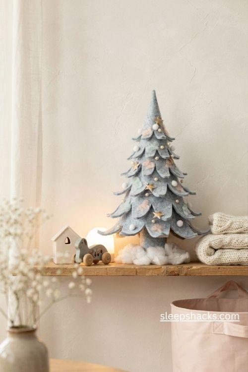 Pastel felt Christmas tree with blush pink mint and powder blue ornaments