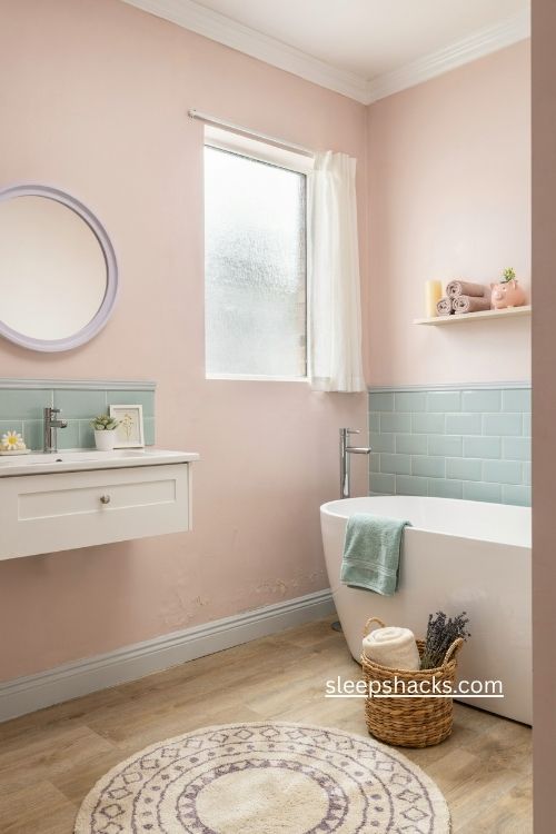 Pastel pink and mint Bloxburg bathroom ideas with cute decor