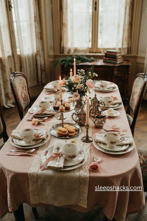 Pink victorian christmas tea table