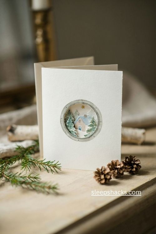 Porthole peek a boo die cut Christmas card with round window