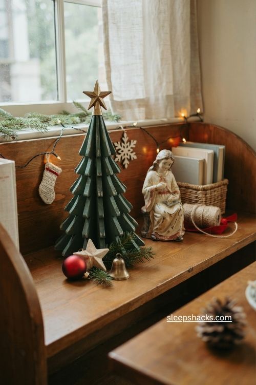 Reader's digest pocket tree in deep green vintage christmas bookshelf decor