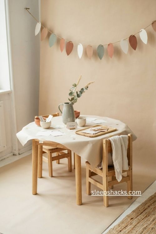 Rental-friendly Thanksgiving kids table with removable decorations 