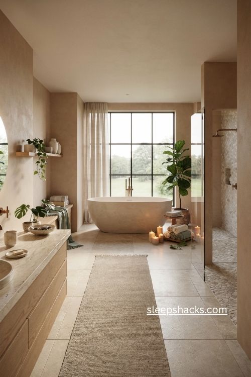 Roomy 4x4 Bloxburg spa bathroom ideas with tub and natural decor