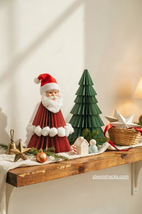 Santa magazine tree with red paint and cotton ball trim