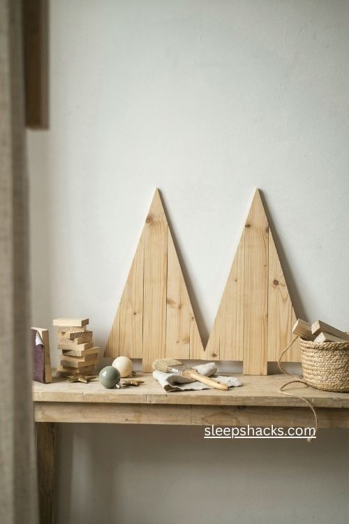 Simple pine wood Christmas trees with clean modern triangle design