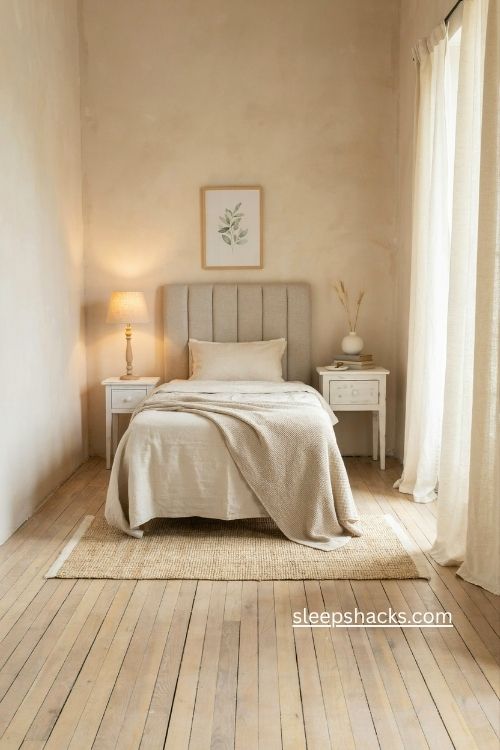 Single bedroom ideas with soft neutral colors beige walls and layered textures
