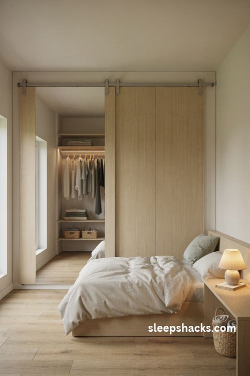 Sliding door wardrobe ideas for small bedrooms with mirrored panels soft white finishes and space saving storage