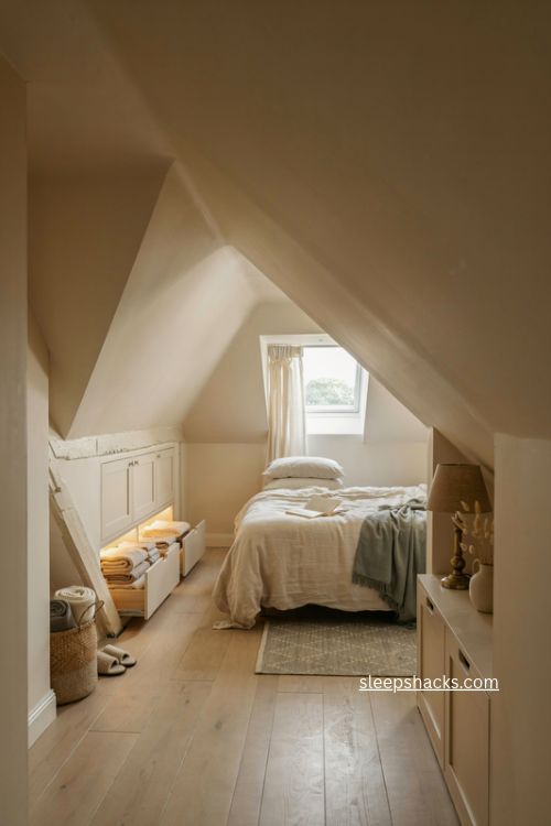 Sloped ceiling storage ideas for attic guest rooms and eaves