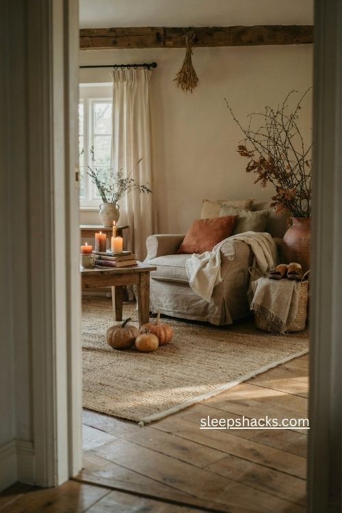 Slow fall cottage decorating with layered textures natural elements and candles