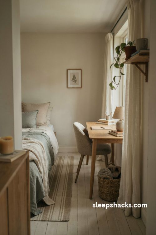 Small bedroom ideas with desk and cozy space saving workspace