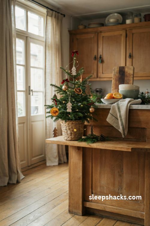 Small kitchen Christmas tree decorating ideas for a cozy farmhouse holiday kitchen