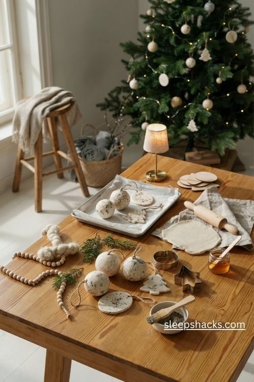 Speckled faux ceramic polymer clay christmas ornaments with natural twine and rustic stoneware finish