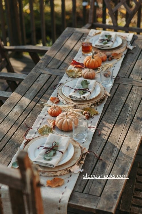 Stitched kraft paper thanksgiving table runner with wine twine and birch bark placemats 