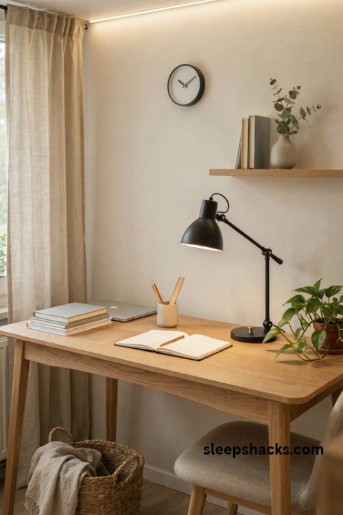Study desk lighting ideas with an adjustable task lamp and soft ambient lights for long sessions