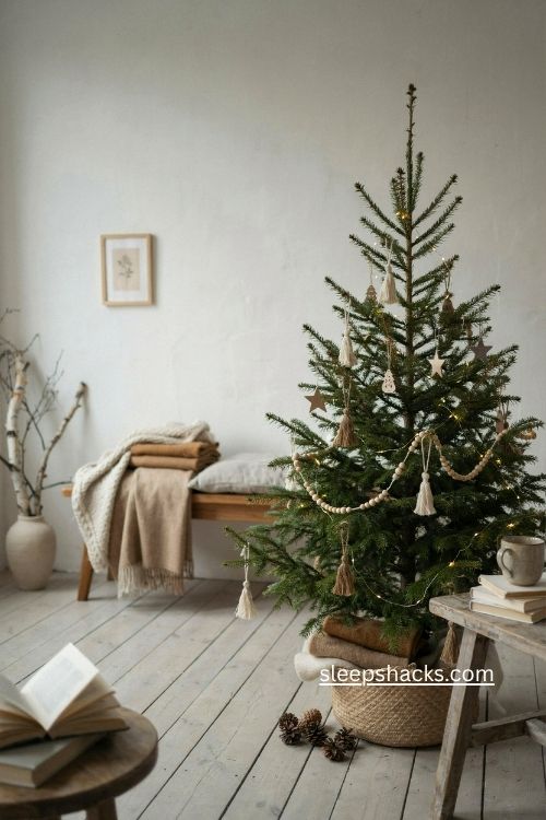 Tassel and wooden bead garland mini Nordic Christmas tree decor 