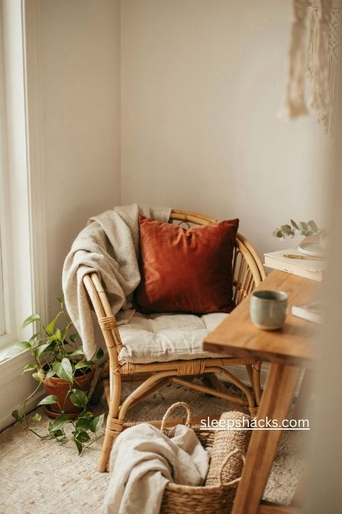 Textured throws and pillows boho office decor with cozy earthy layers 