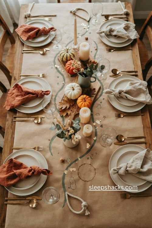 Thanksgiving table paper conversation game ideas with gold leaf stickers