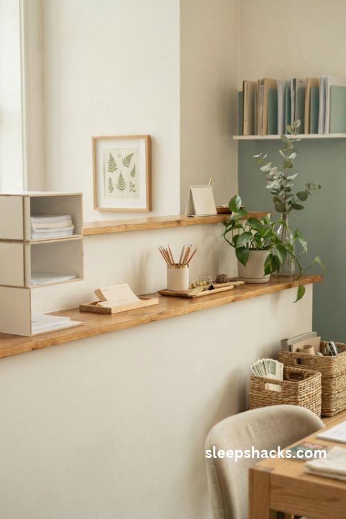 Tidy school office front desk with pretty storage baskets and matching desk organizers