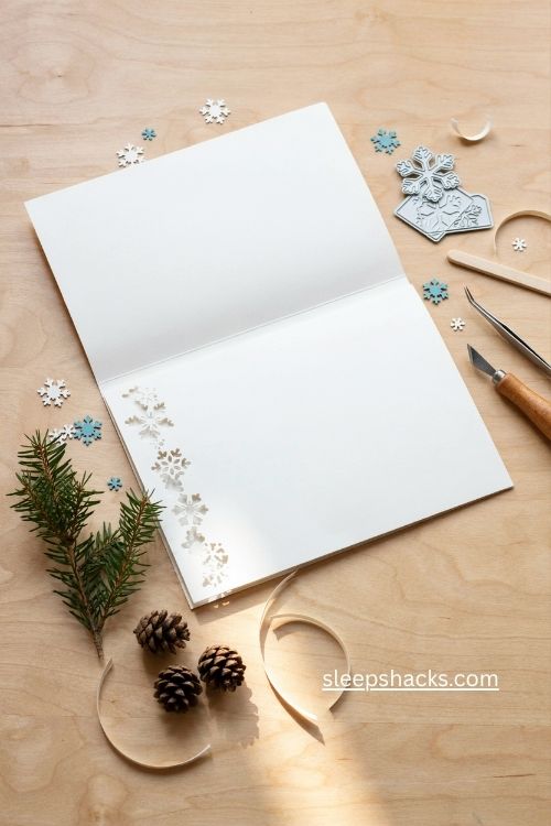Tri fold snowflake Christmas card with embossed white paper layers