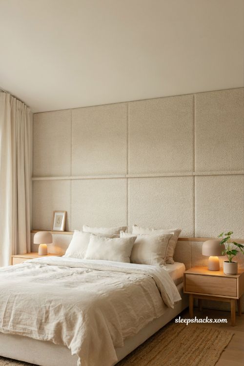 Two tone bedroom wall ideas with a muted sage green lower half and warm white upper wall
