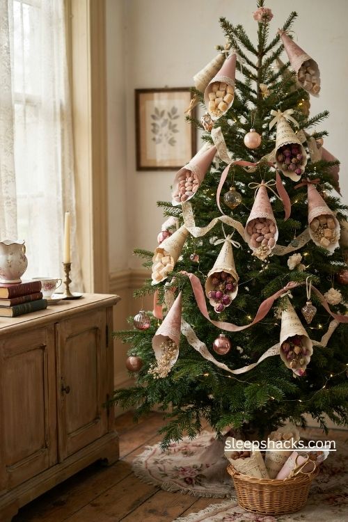 Victorian pink paper cone christmas ornaments