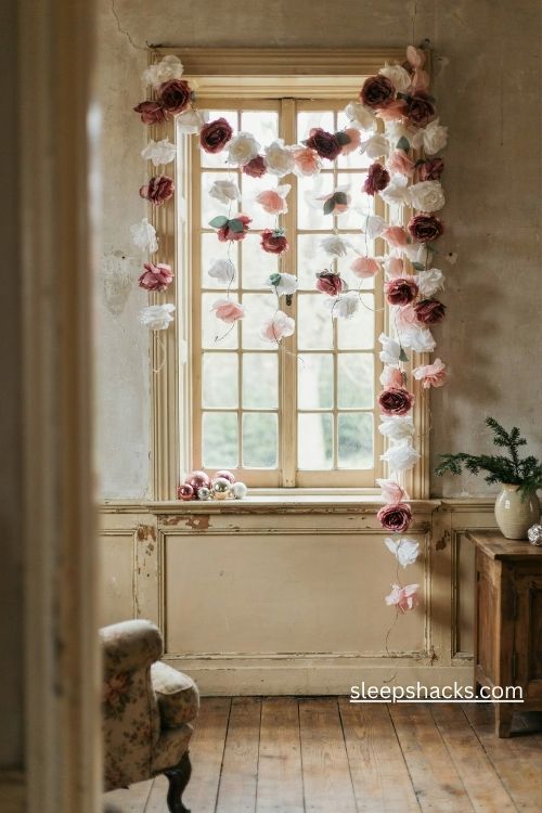 Victorian pink paper rose christmas garland