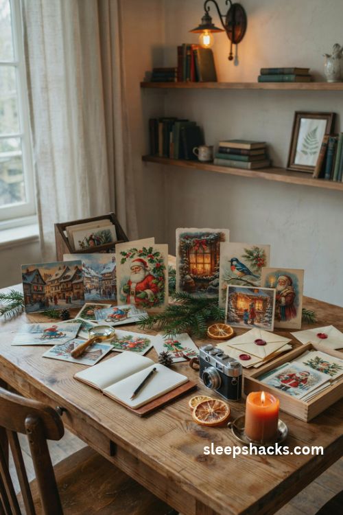 Vintage Christmas card collection ideas organized by snowy villages Santa birds and nostalgic holiday themes