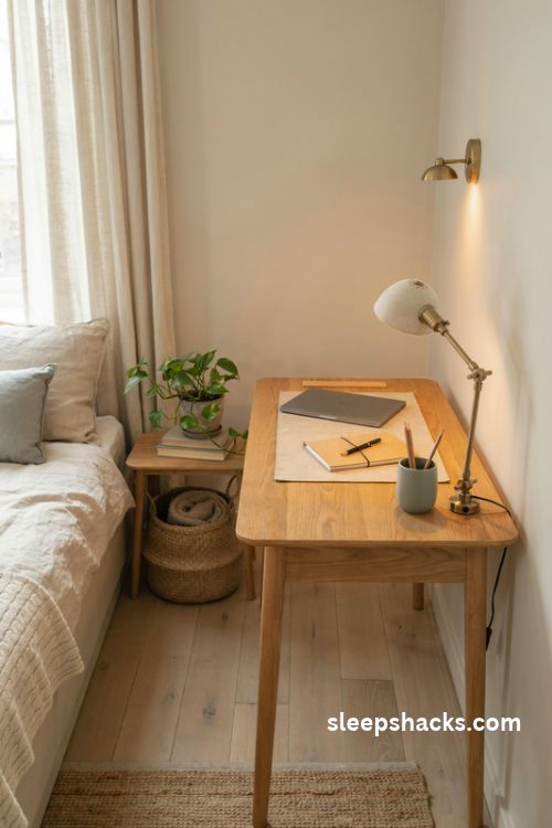Warm desk lamp ideas for a cozy small bedroom workspace