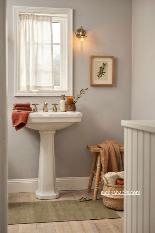 Warm fall color palette bathroom with terracotta rust olive and cream