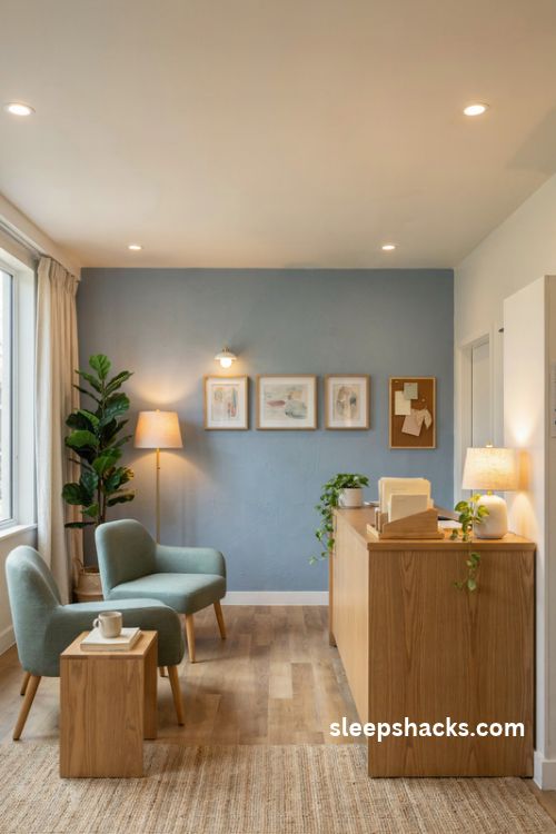 Warm layered lighting ideas for a cozy school office with table lamps and soft ambient light