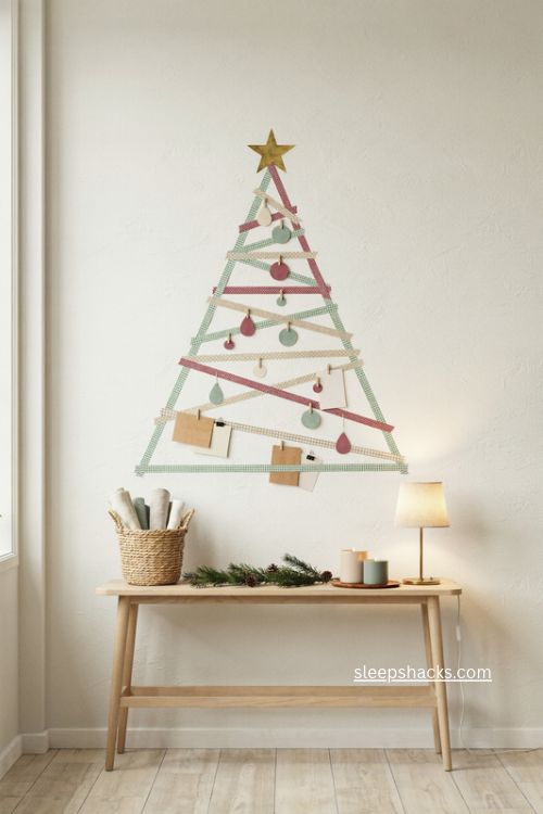 Washi tape wall christmas tree with simple renter friendly holiday decor 