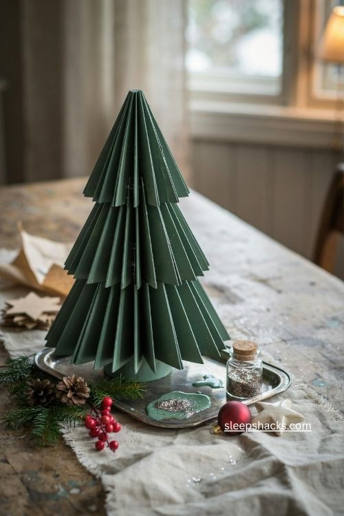 Wet paint and glitter sparkle on a handmade magazine christmas tree 