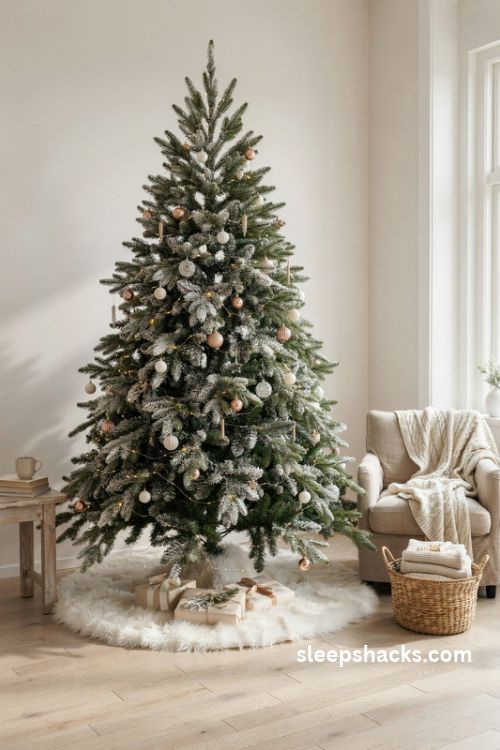 White faux fur christmas tree skirt pattern for a cozy snowy winter wonderland