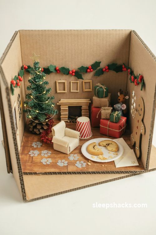 Who ate Santa s cookies Christmas diorama with tiny cookie crumbs, glitter paw prints, and a mischievous hidden culprit