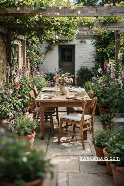 Wide-angle, eye-level garden photograph capturing a charming natural stone water fountain as the focal point of a peaceful backyard garden, with a gentle stream of water spilling into a shallow, irregularly shaped pond surrounded by lush ferns, delicate water lilies, moisture-loving irises, and softly overgrown greenery; a tranquil garden corner positioned within view of a nearby rustic seating area, where a winding flagstone path leads naturally toward the water and layered planting makes the feature feel as though it has always belonged to the landscape; timeless English cottage garden style with traditional countryside character, naturalistic water gardening, and an understated, collected-over-time appearance that feels achievable without an elaborate landscaping budget; a soothing palette of moss green, muted sage, soft lavender, creamy white, weathered stone gray, earthy brown, and subtle reflections of pale sky blue across the water; a beautifully aged stone fountain with naturally weathered surfaces, clear water gently bubbling into a small pond, floating water lily leaves with delicate blossoms, lush ferns unfurling around the pond edges, graceful purple and white irises, smooth river stones, patches of moss between irregular paving stones, a few terracotta pots tucked among the foliage, and glimpses of a weathered wooden garden bench nearby, with realistic water reflections and small ripples that suggest movement without distracting from the peaceful composition; soft late-afternoon sunlight filtering through overhead branches, illuminating the water's surface with delicate highlights, revealing the textures of damp stone and fern leaves, and casting gentle shadows across the surrounding plants while keeping the entire garden scene naturally bright and detailed; a restorative backyard sanctuary that evokes the quiet sound of trickling water, the delicate arrival of dragonflies, and the pleasure of sitting outdoors with nowhere to hurry, with soft colors that change the mood instantly, old textures that add warmth and depth, simple details that create lasting charm, natural botanical abundance, subtle reflections, and an intimate atmosphere that makes even a small garden feel like a hidden countryside retreat; no people, no text, no watermarks, no blur, no bokeh, all surfaces in sharp focus, photorealistic, 4K resolution, editorial interior photography, Pinterest-worthy