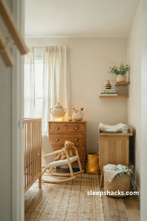 Winnie the pooh nursery with honey pot decor and warm golden accents