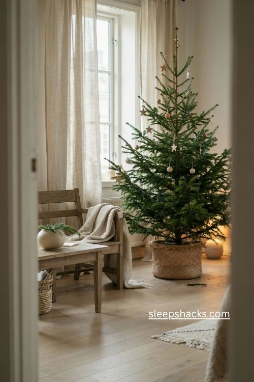 Woven basket Christmas tree Nordic Scandinavian natural decor