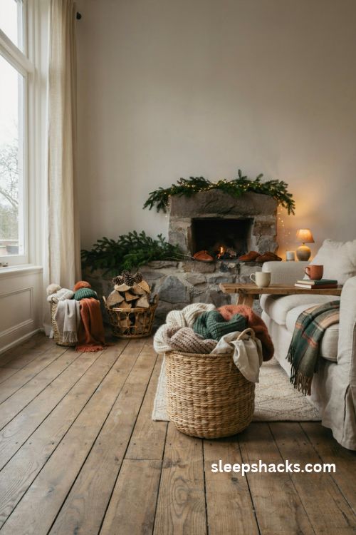 Woven baskets for cozy christmas blankets firewood and natural farmhouse living room storage