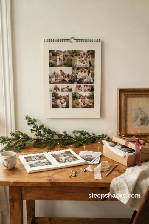 Year in photos family calendar diy christmas gift with nostalgic pictures and rustic desk decor