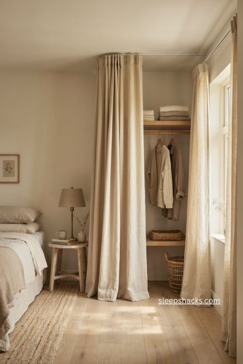 a fabric curtain instead of doors 