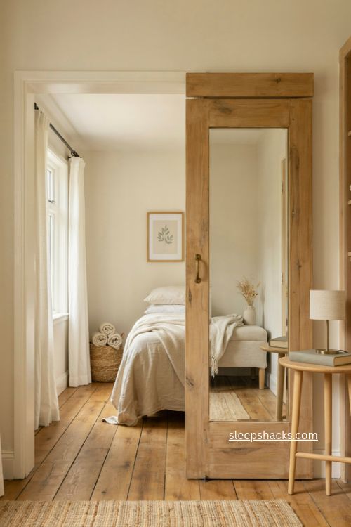 a mirror on the closet door 
