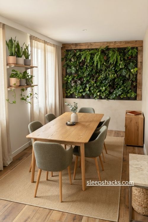 biophilic business office with indoor plants natural wood stone textures and earthy sustainable decor 