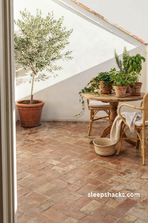 classic terracotta floor tiles for a warm mediterranean balcony