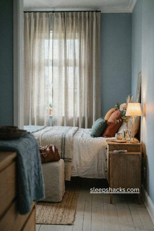 cozy guest bedroom welcome with autumn bedding flowers and hygge details 