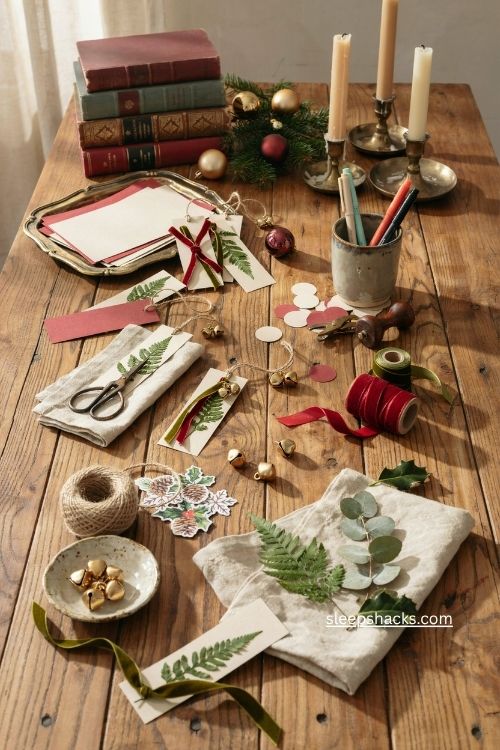 diy bookmark station christmas book club craft ideas with ribbons cardstock and cozy holiday decor 
