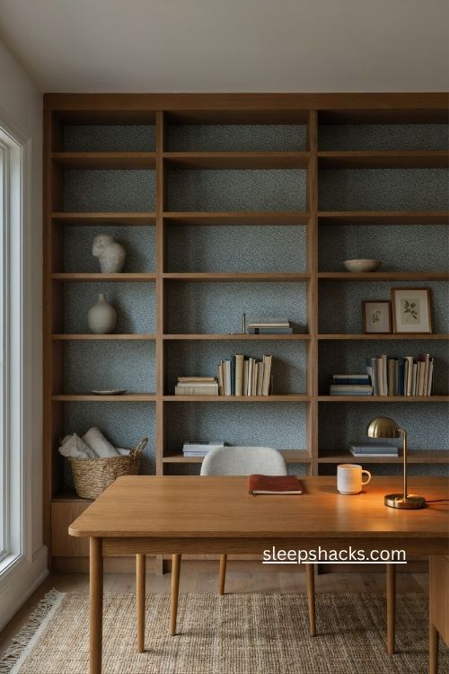 empty space bookshelf styling for a calm home office