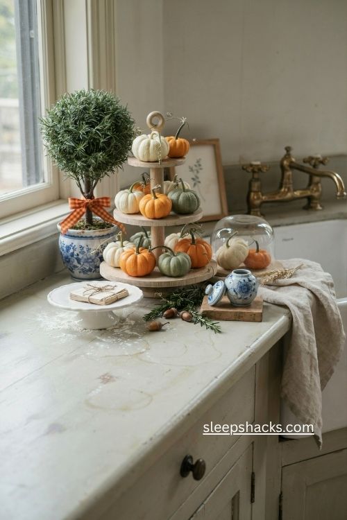 fall tiered tray countertop styling 