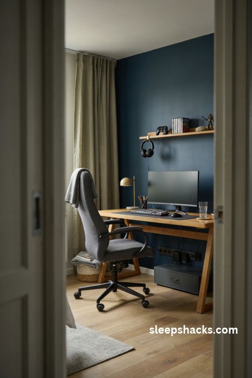 gaming corner for older boys bedroom with organized cables and a stylish desk setup