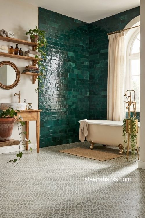 glossy green tile with brass 